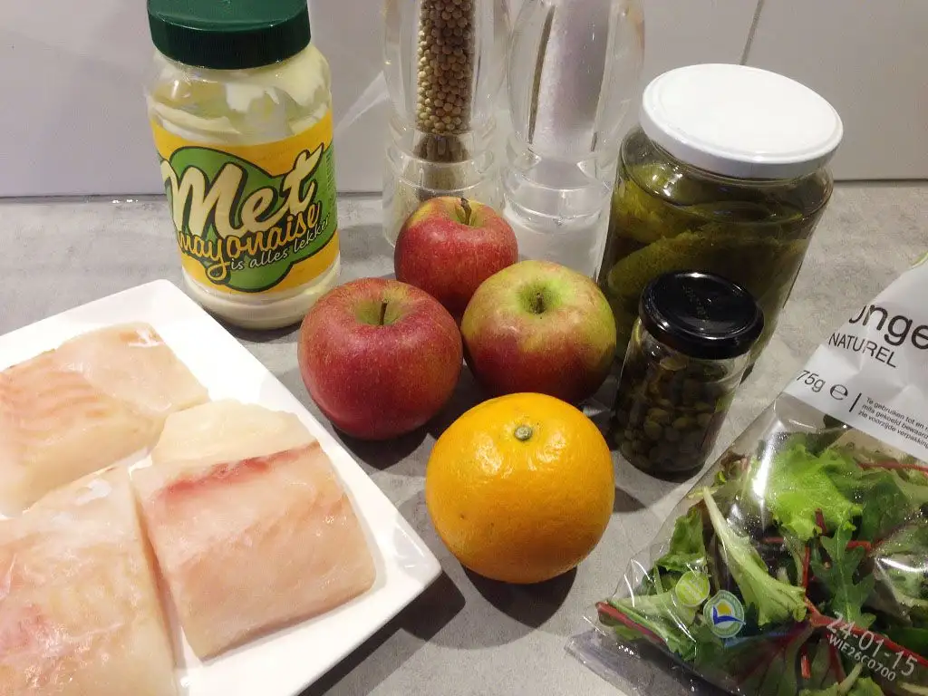 Cod and apple salad ingredients