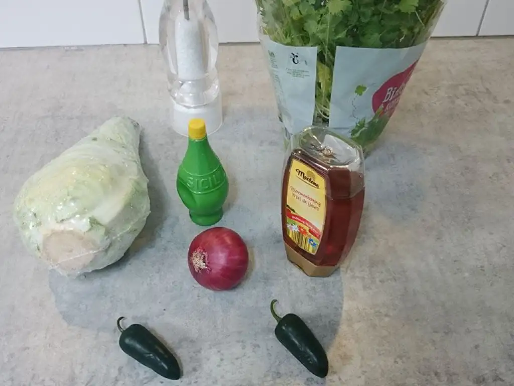 Shredded green cabbage salad ingredients