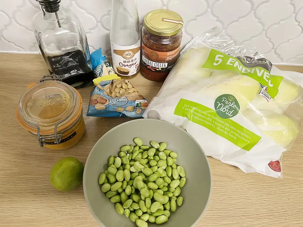 Oriental style chicory salad ingredients
