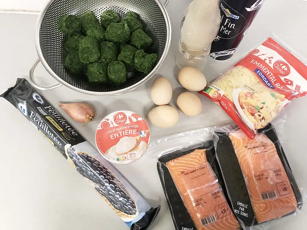 Salmon and spinach quiche ingredients