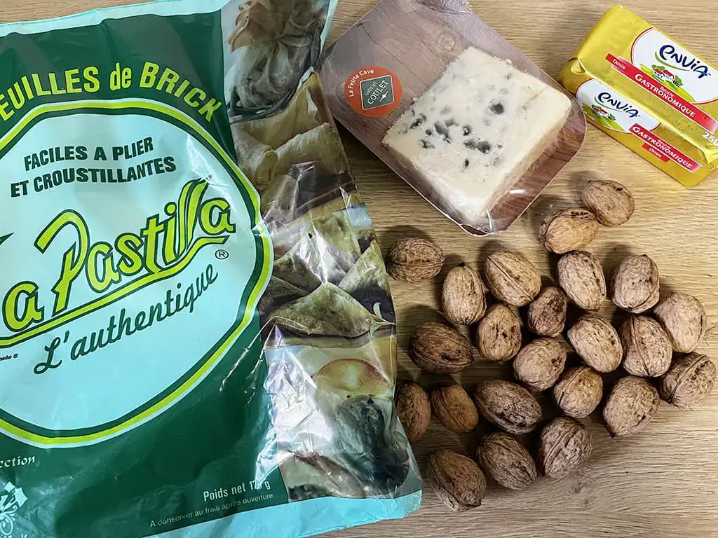 Cheese and walnut filo pastry sweets ingredients