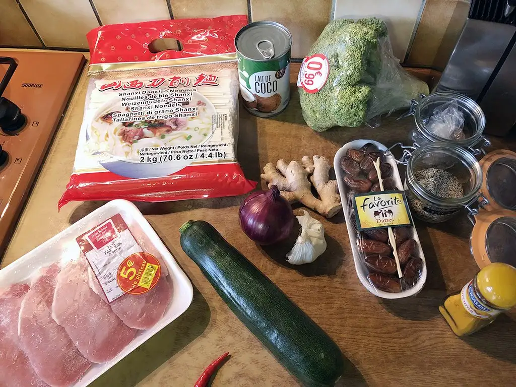 Stir fried ginger-coconut pork chops ingredients
