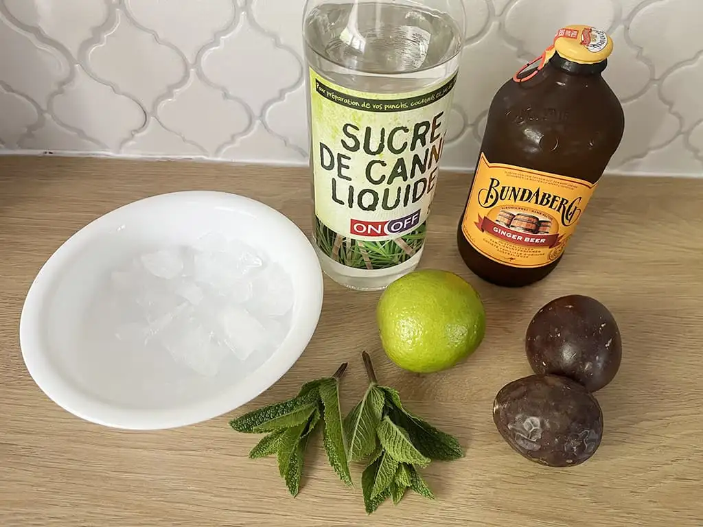 Passion fruit and ginger mocktail ingredients