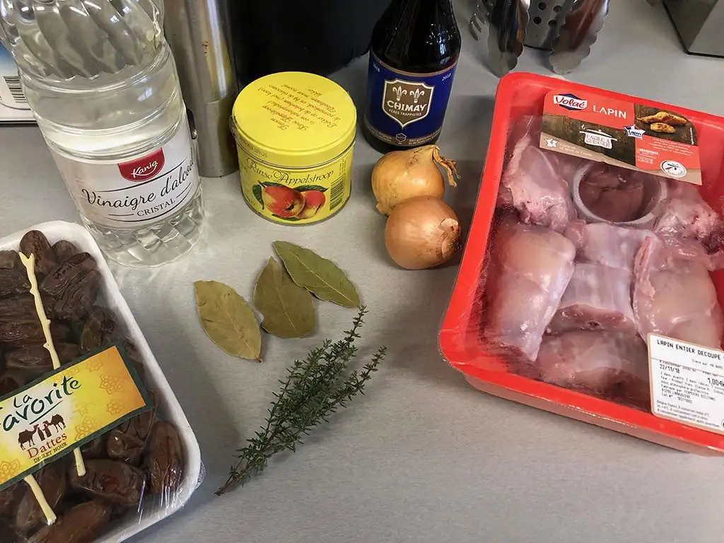 Slow-cooked rabbit with dates and beer ingredients