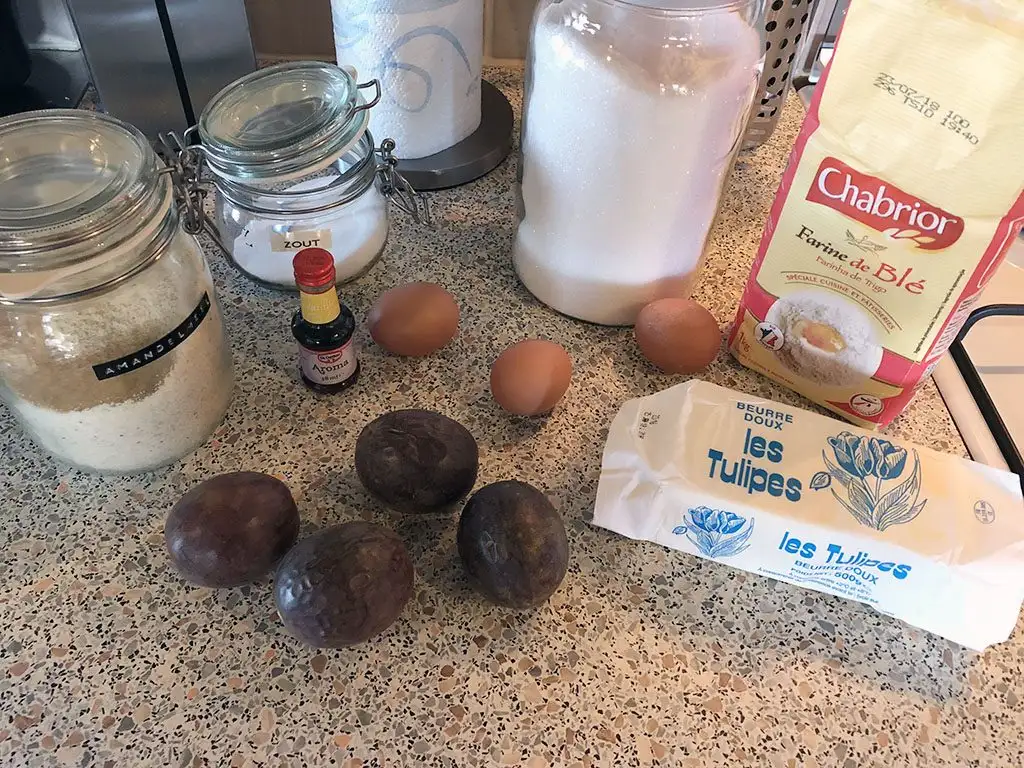 Frangipane and passion fruit pie ingredients