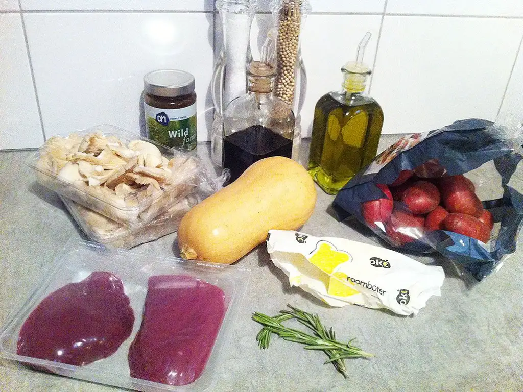 Venison with roseval potatoes and pumpkin ingredients