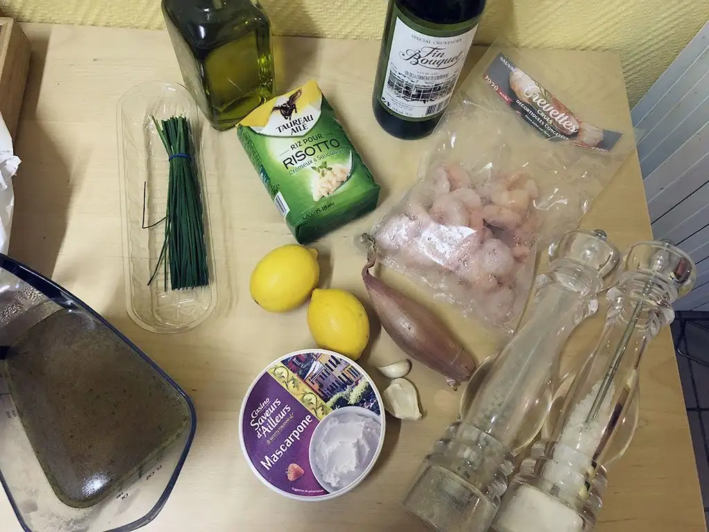 Creamy lemon risotto with shrimps ingredients