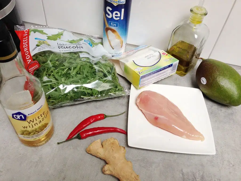 Mango and chicken with goat cheese on naan bread ingredients