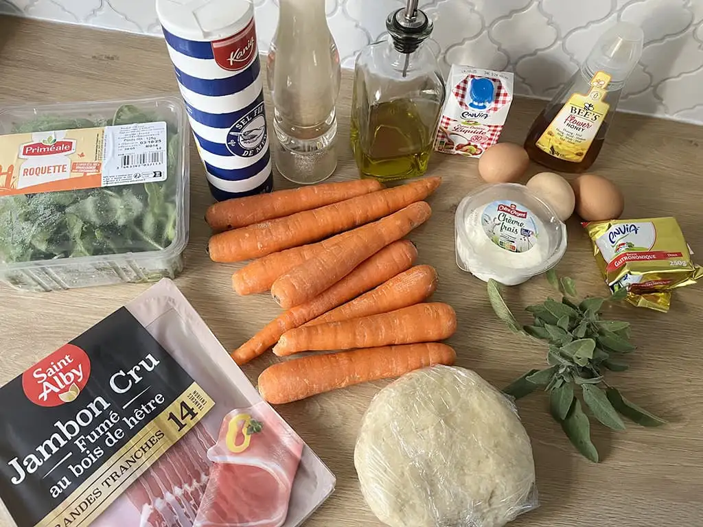Carrot and goat cheese quiche ingredients