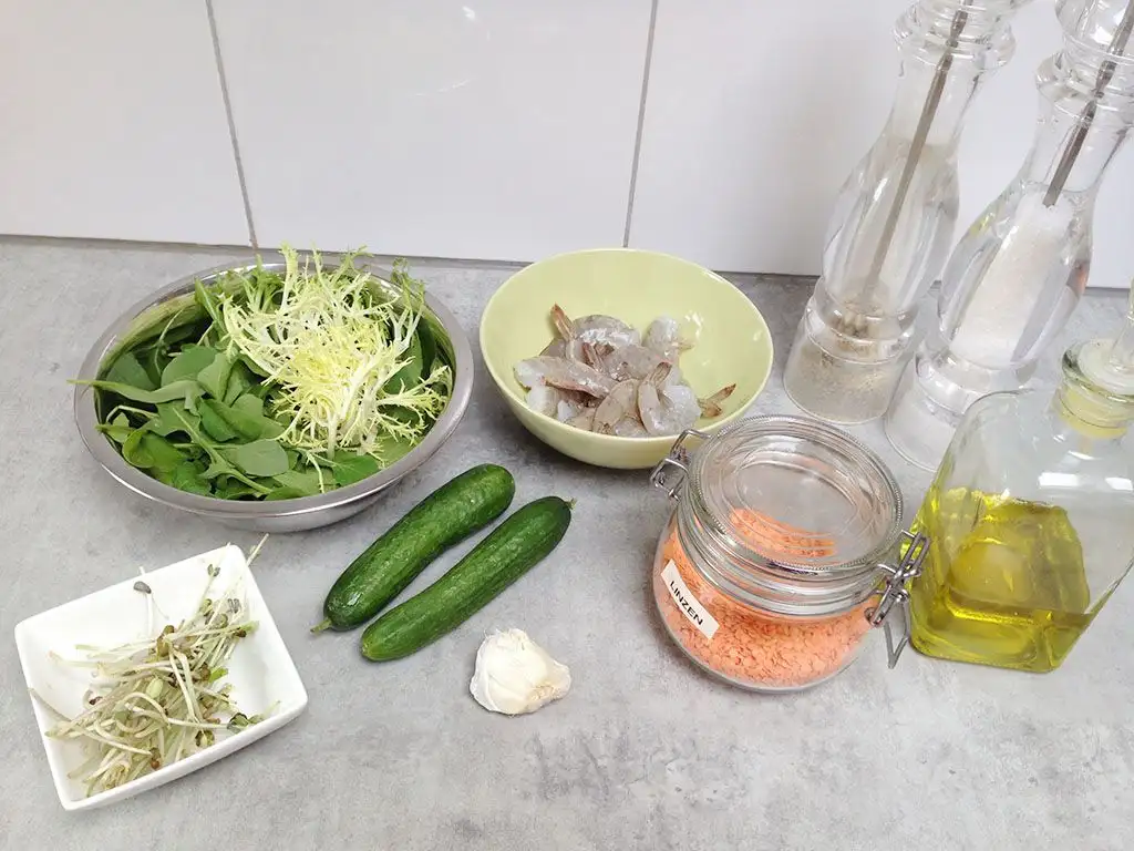 Red lentil shrimp salad ingredients