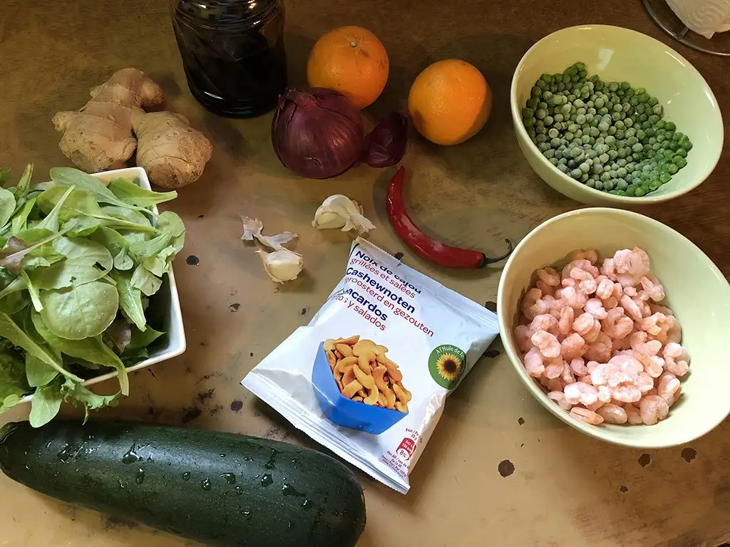 Zucchini and shrimp salad ingredients