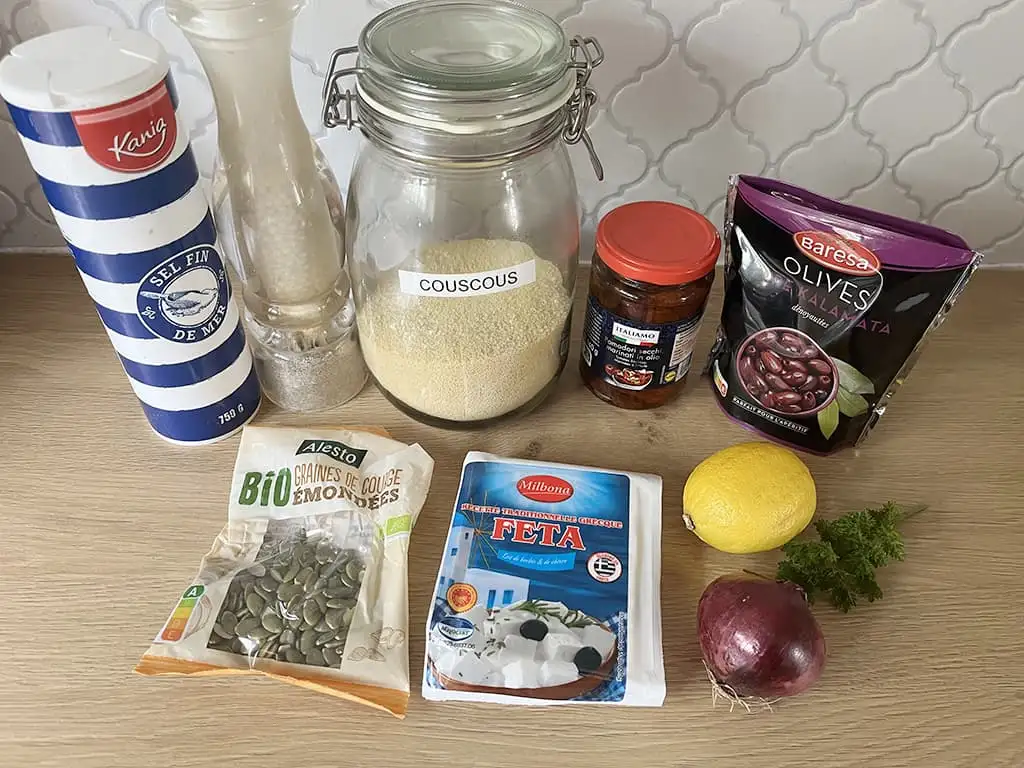 Couscous salad with feta ingredients