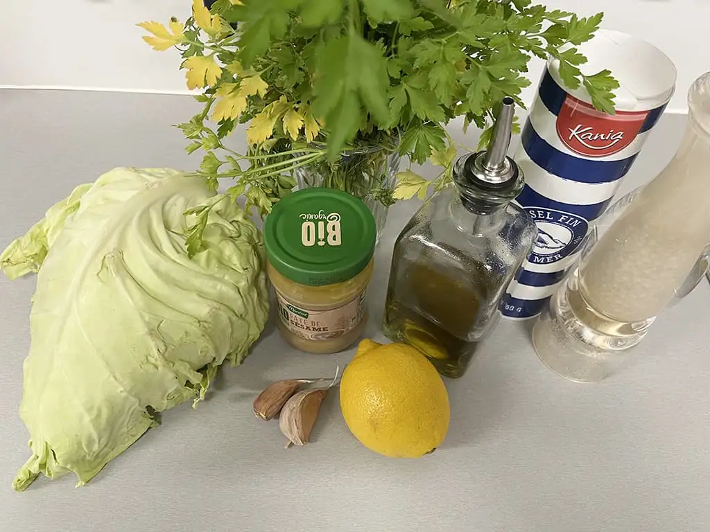 Pan-fried hispi cabbage with tahini sauce ingredients