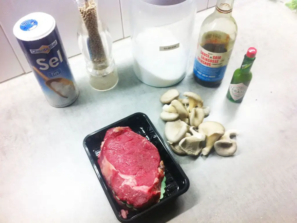 Black Angus beef with polenta and sweet sour oyster mushrooms ingredients