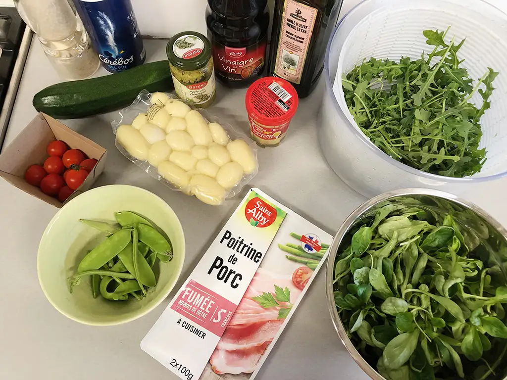Baby potato and grilled zucchini salad ingredients