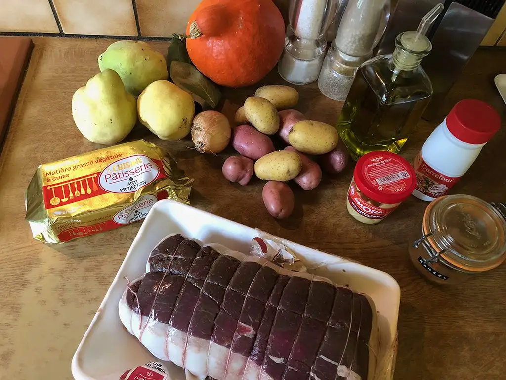 Roast beef with quince and pumpkin ingredients