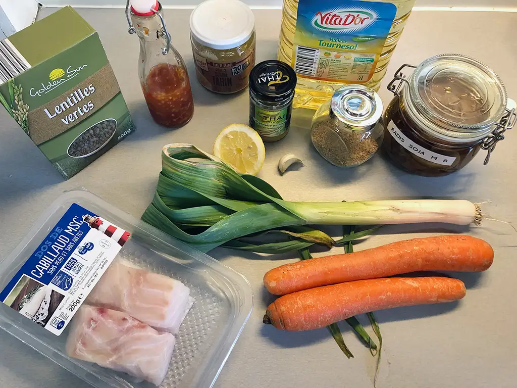 Cod with vegetable stir fry ingredients