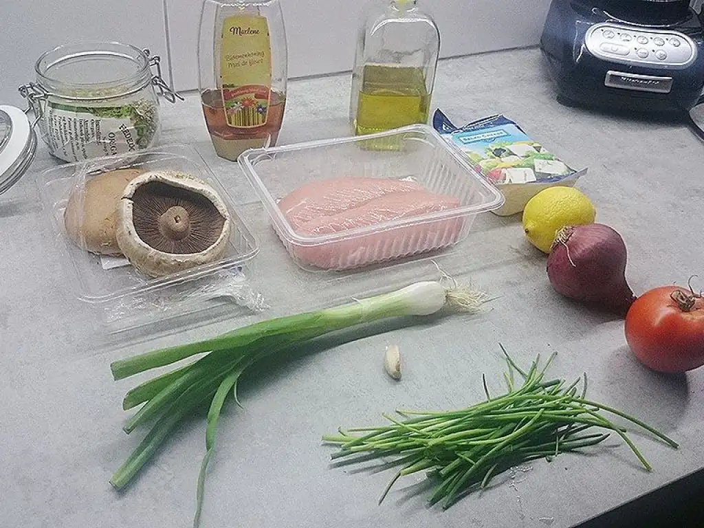 Turkey breast with stuffed mushroom ingredients