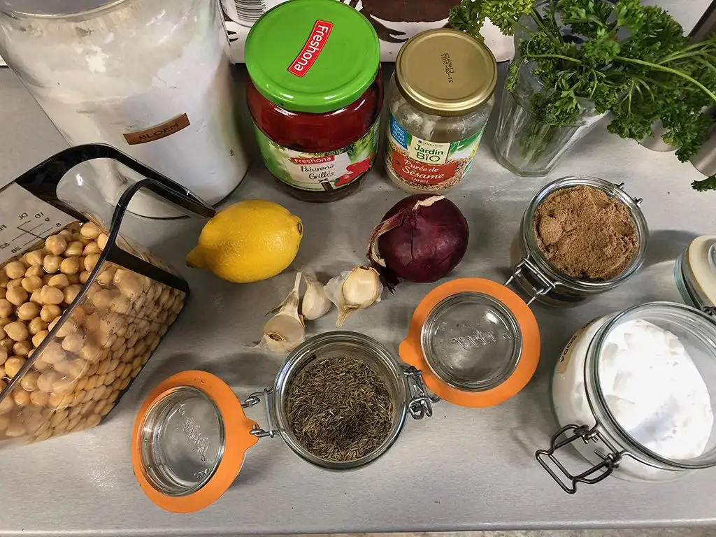 Oven-roasted grilled red pepper falafel ingredients