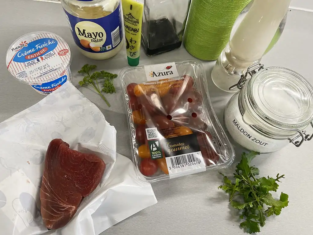 Tuna tartare with wasabi ingredients