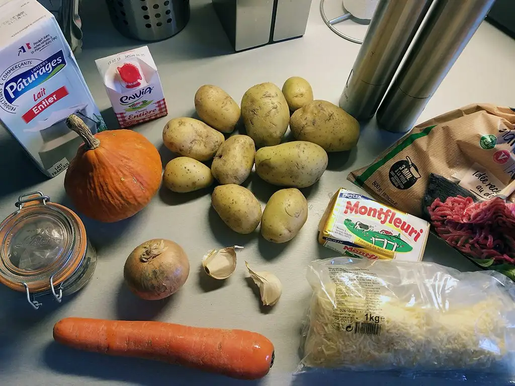 Hachis parmentier with pumpkin ingredients