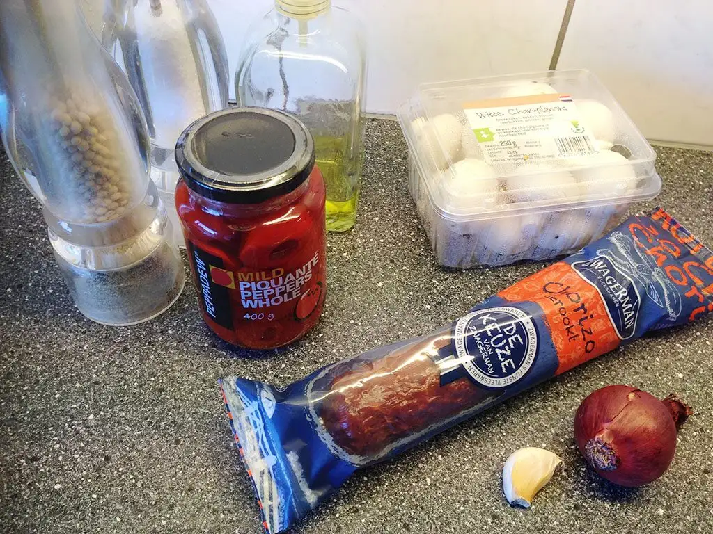 Stuffed peppadew peppers with chorizo and mushrooms ingredients