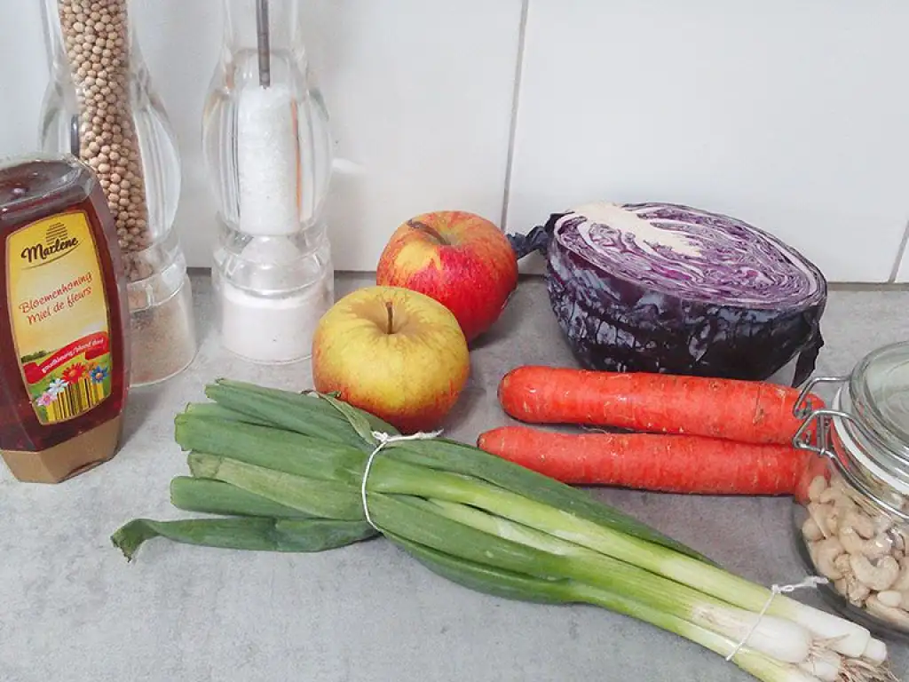 Red cabbage and carrot slaw ingredients