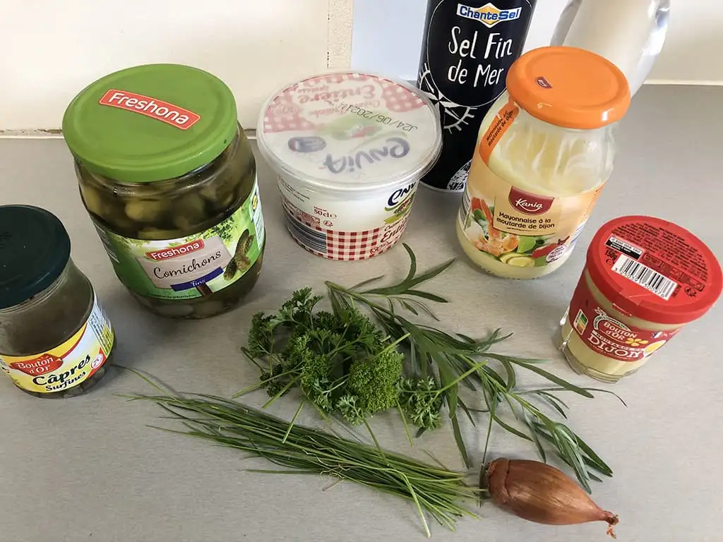 Homemade ravigote sauce ingredients