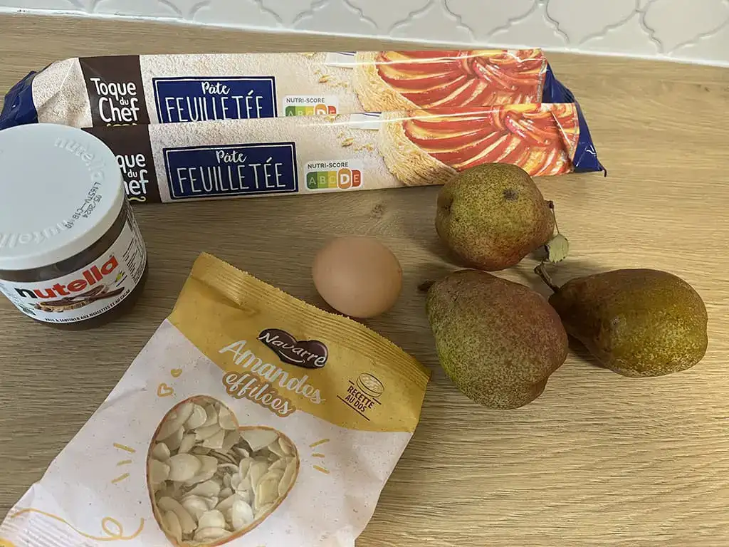 Pear and Nutella tear-and-share pie ingredients
