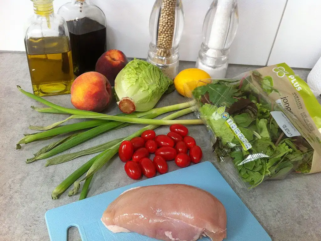 Peach and chicken salad ingredients