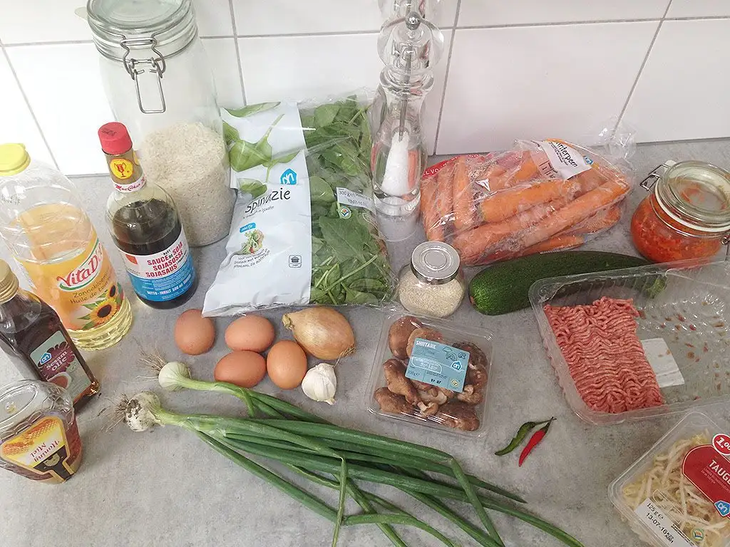 Bibimbap - Korean rice and vegetables ingredients