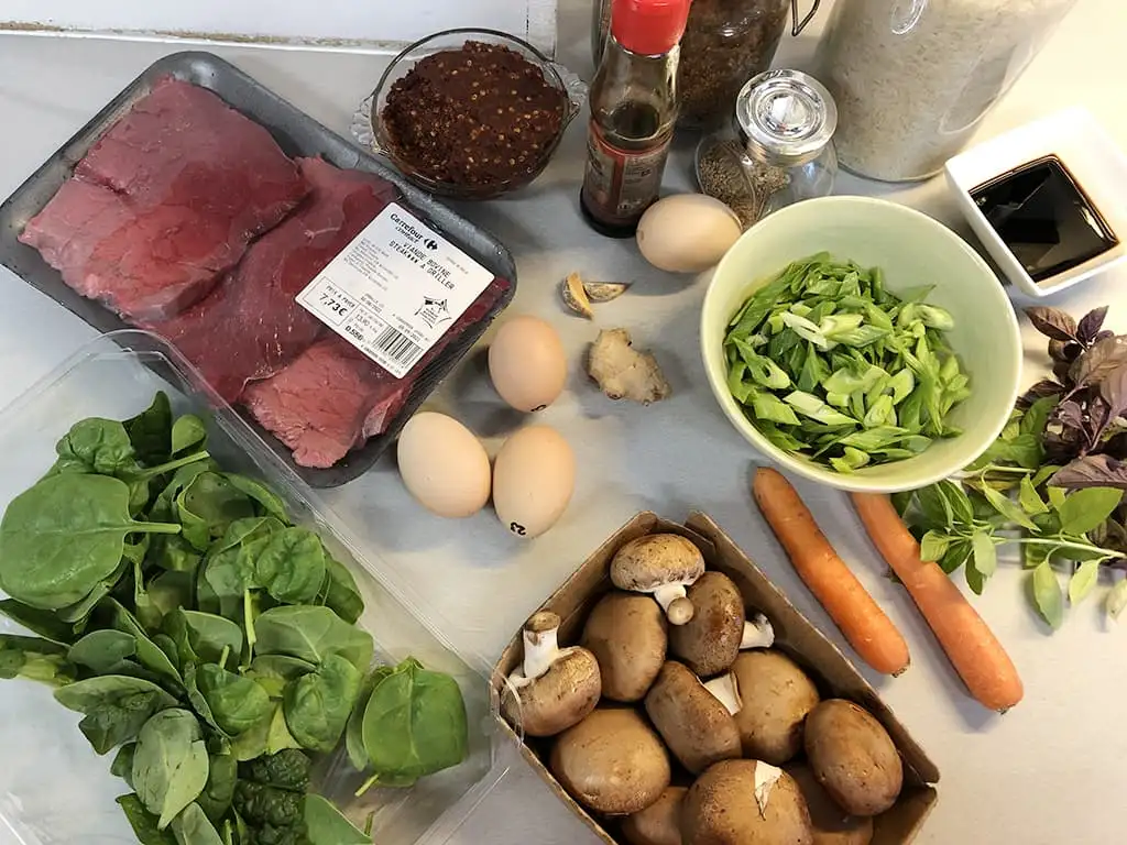 Bibimbap with steak ingredients