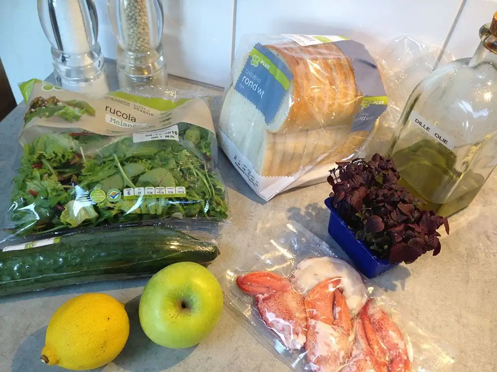 Lobster and green apple salad ingredients