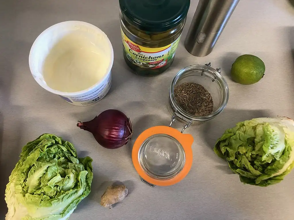 Crème fraîche and cumin salad ingredients