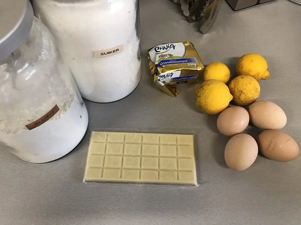 White chocolate and yuzu lava cake ingredients