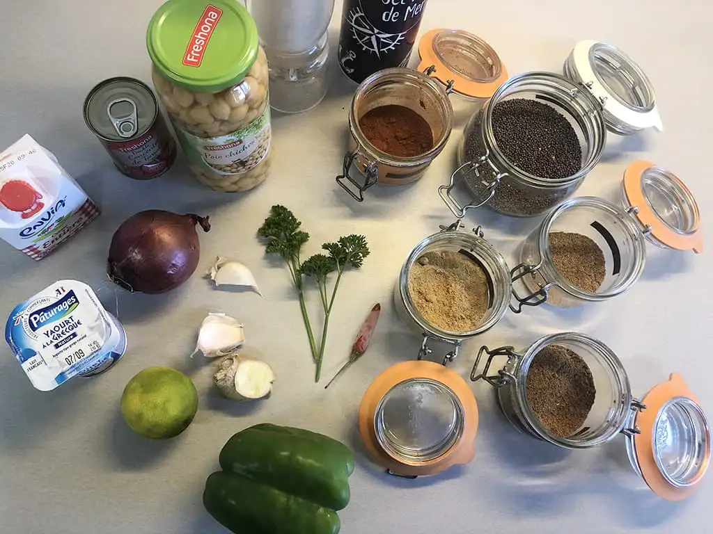 Vegetarian chickpea masala ingredients