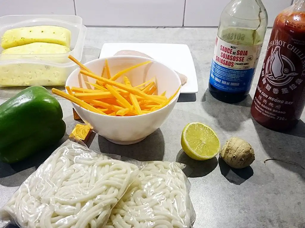 Japanese pineapple udon noodle soup ingredients