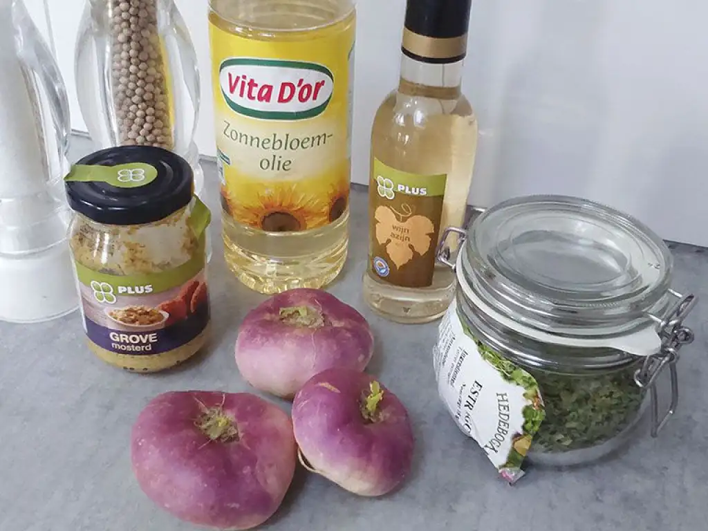 Mustard coated turnip quarters ingredients