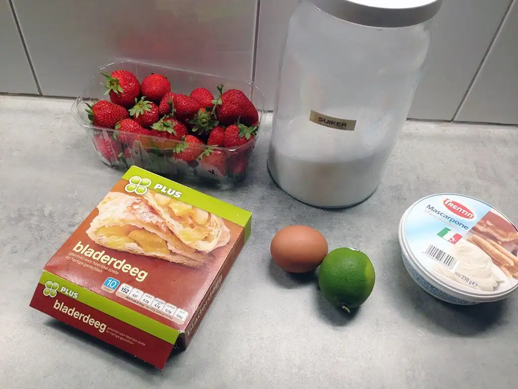 Strawberry mille-feuille ingredients
