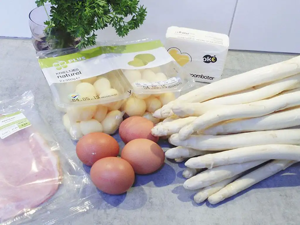 White asparagus and hollandaise sauce ingredients