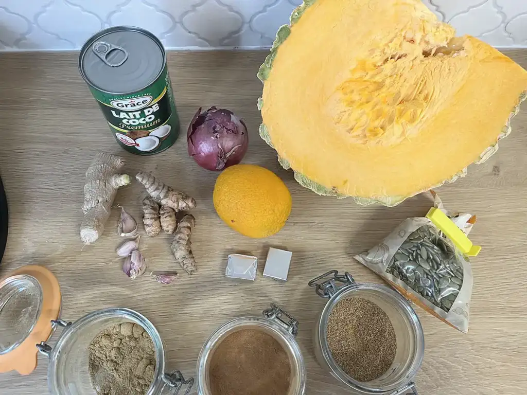 Pumpkin soup with coconut milk ingredients