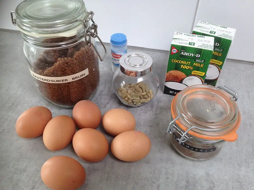 Watalappan - cardamom-coconut custard ingredients