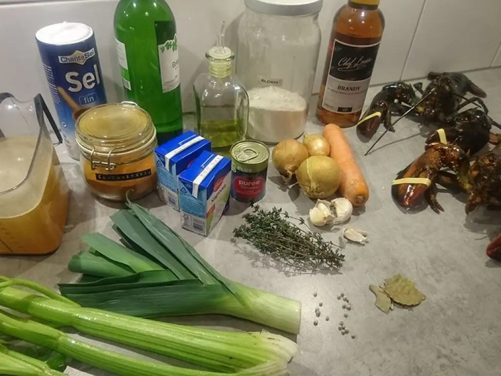 Bisque de homard - lobster soup ingredients