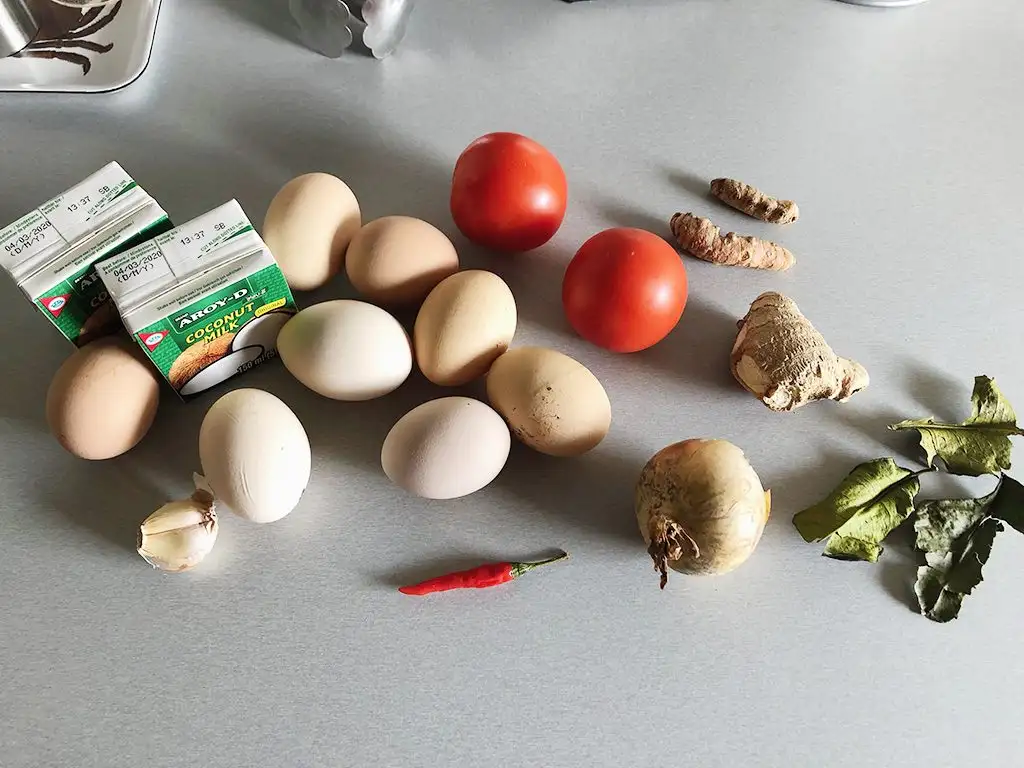 Fresh turmeric egg curry ingredients