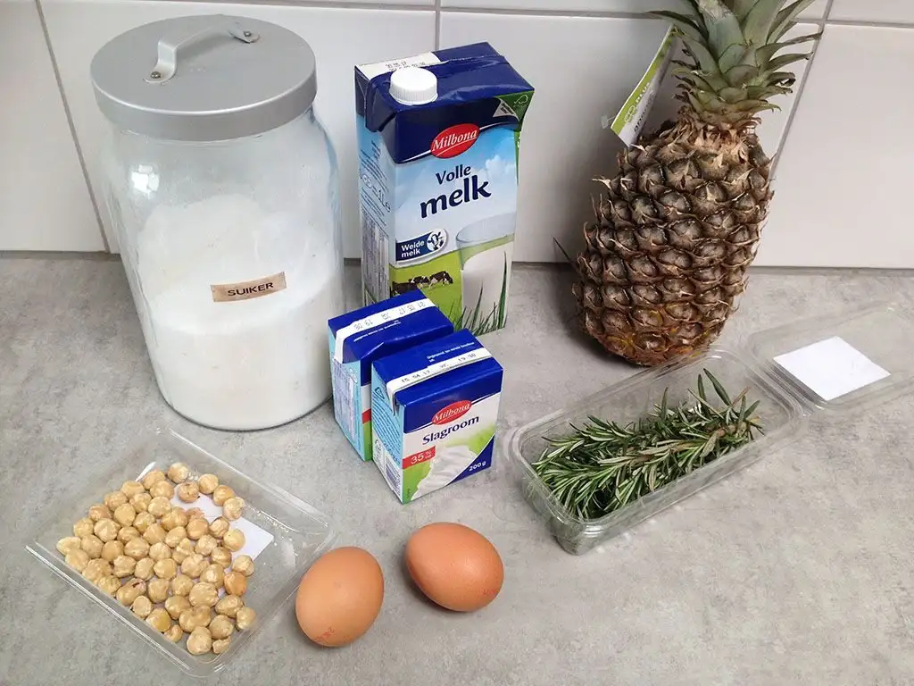 Pineapple carpaccio and rosemary ice cream ingredients
