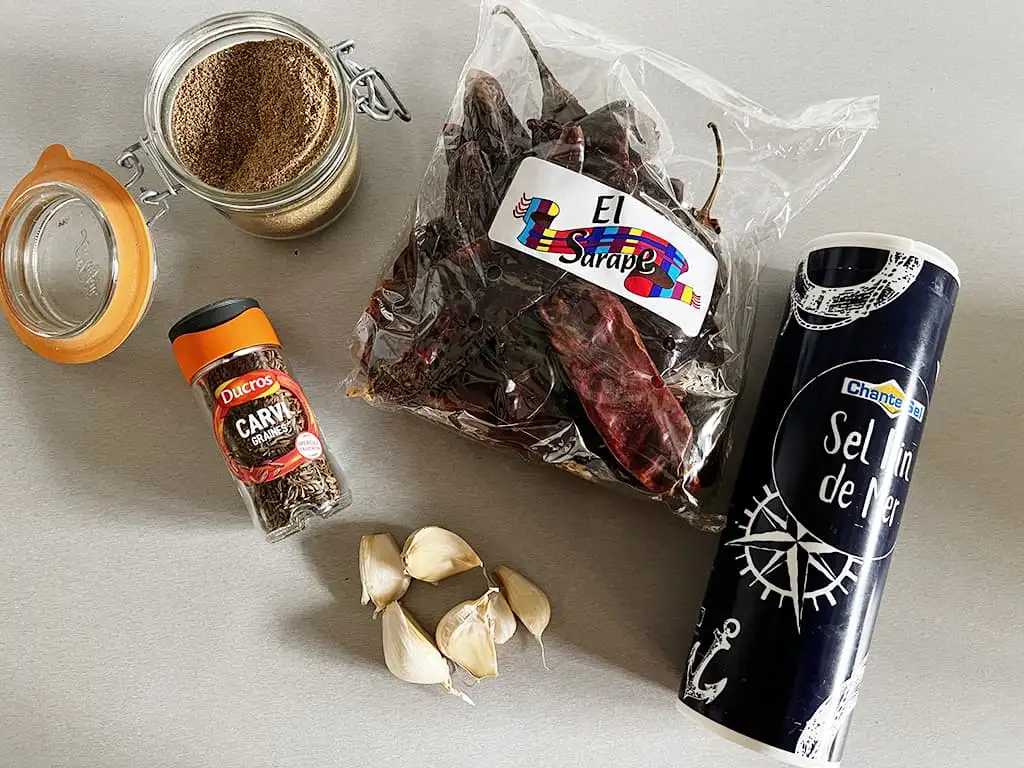 Homemade harissa ingredients