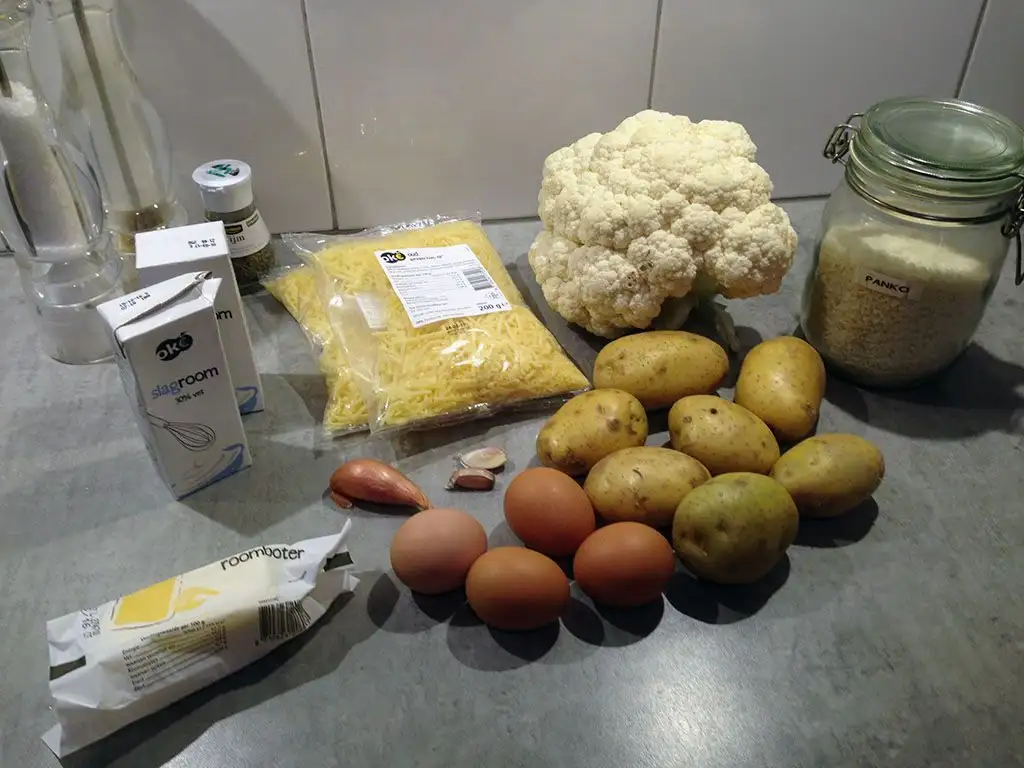 Potato and cauliflower gratin ingredients