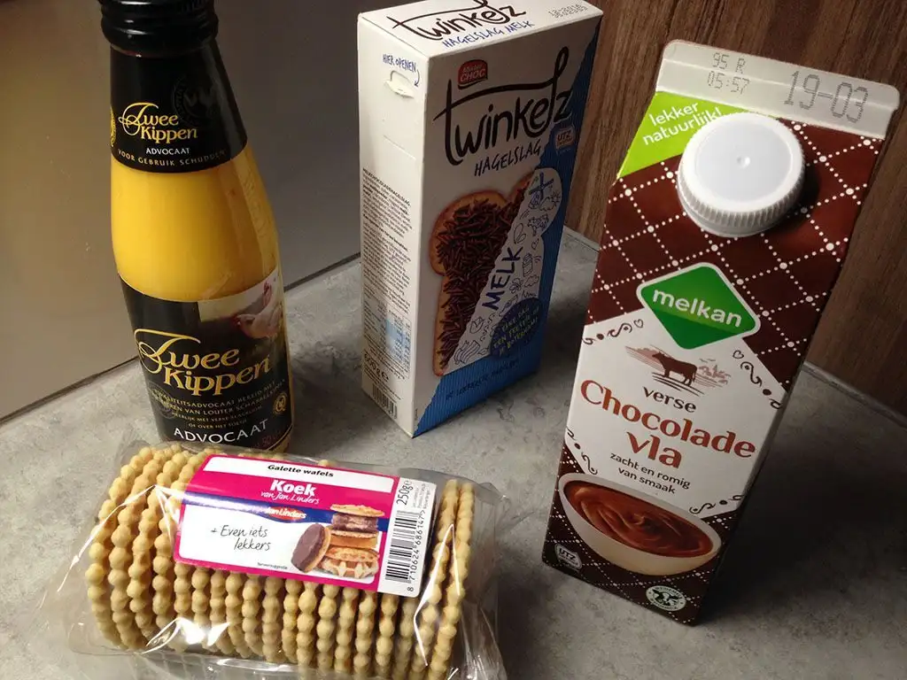 Eggnog, waffles and chocolate dessert ingredients