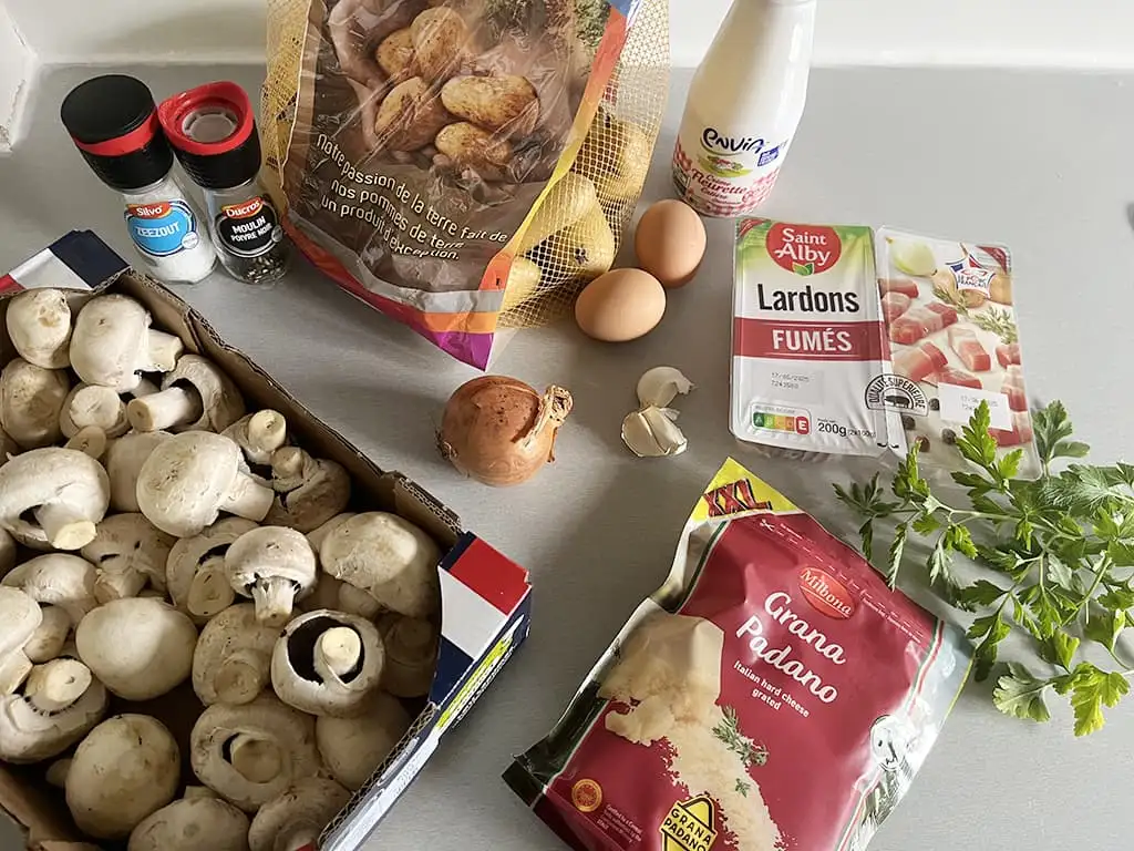 Mushroom and potato bake ingredients