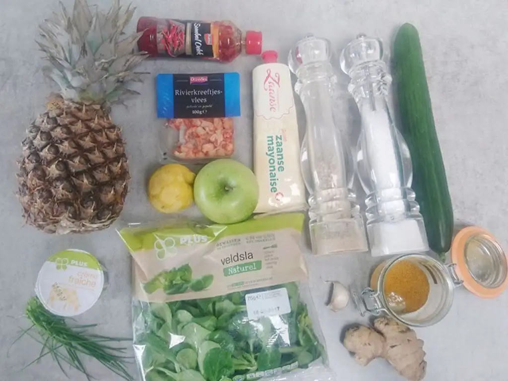 Fresh crayfish salad with pineapple chutney ingredients